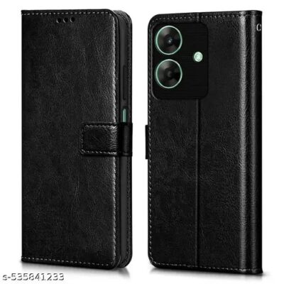 EZA Shock Proof Flip Cover Back Case Cover for Realme Narzo N61 | Realme C61 (Flexible | Leather Finish | Card Pockets Wallet & Stand | BLACK)