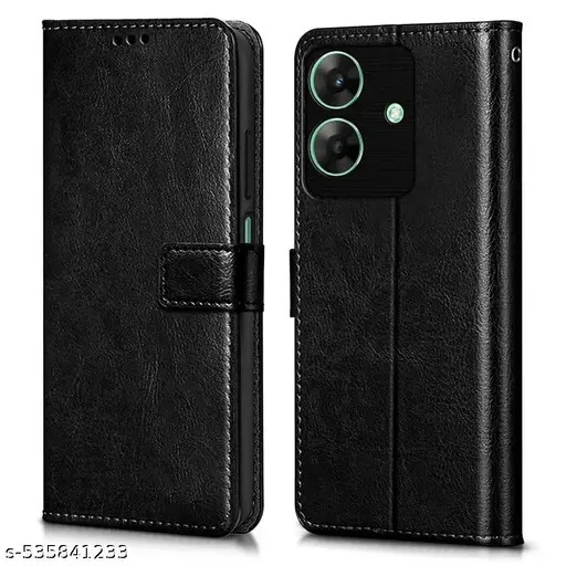 EZA Shock Proof Flip Cover Back Case Cover for Realme Narzo N61 | Realme C61 (Flexible | Leather Finish | Card Pockets Wallet & Stand | BLACK)