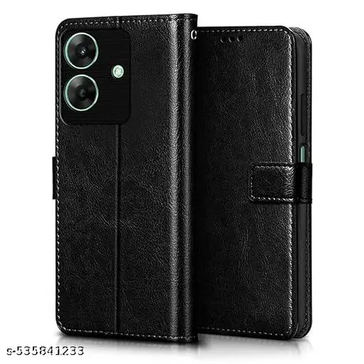 EZA Shock Proof Flip Cover Back Case Cover for Realme Narzo N61 | Realme C61 (Flexible | Leather Finish | Card Pockets Wallet & Stand | BLACK) - Image 2